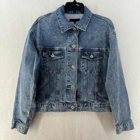 Uniqlo Jacket Women's Sz S Blue Button-Up Collared Regular Fit Stretch Denim - Picture 1 of 12